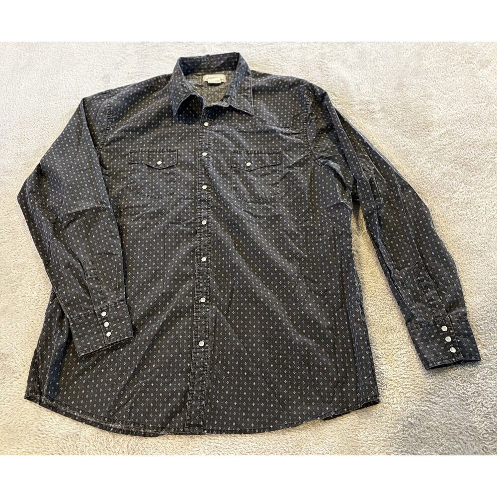 Wrangler Mens 2XT Gray Western Wrancher Pearl Snap Rodeo Cowboy Long Sleeve